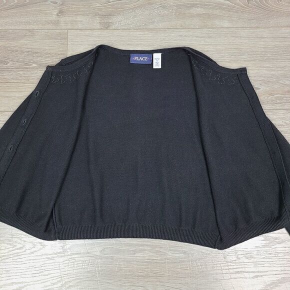 The Children's Place Girl's Black Embellished Neck Cardigan Sweater Large - Picture 12 of 13